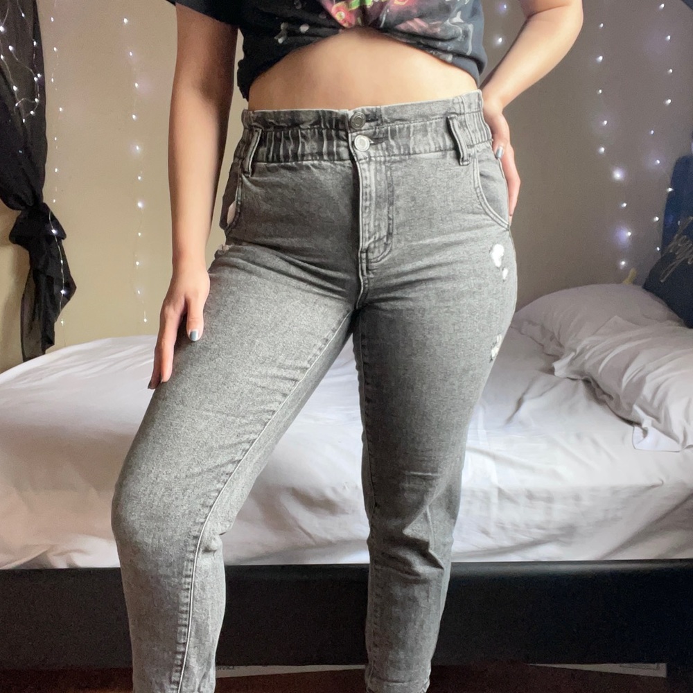 High Rise Scrunched Waist Mom Jeans